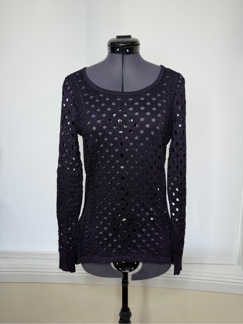 Rock & Republic Open-Knit Long Sleeve Top - Deep Purple